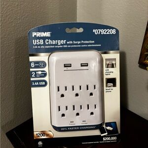 White 6 USB Chargers with Surge Protection